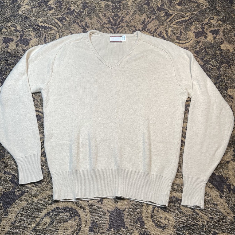 Vintage 80s Sears Pullover Cardigan Cream Mens Size Large Beige Sweater